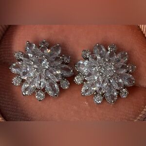 Cubic Zirconia Sterling Silver Cluster Stud Earrings